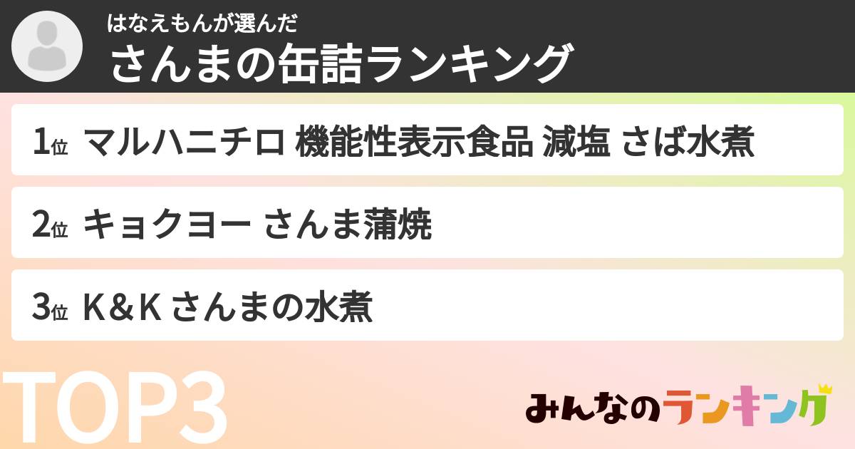 はなえもんさんの「さんまの缶詰ランキング」