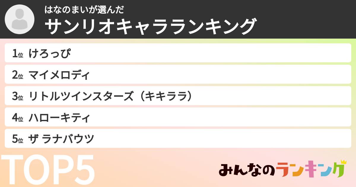 はなのまいさんの「サンリオキャラランキング」