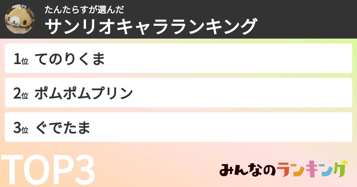 たんたらすさんの「サンリオキャラランキング」