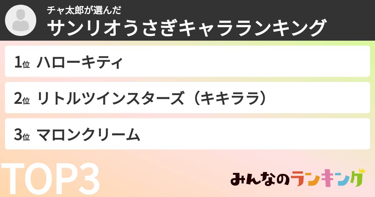チャ太郎さんの「サンリオうさぎキャラランキング」