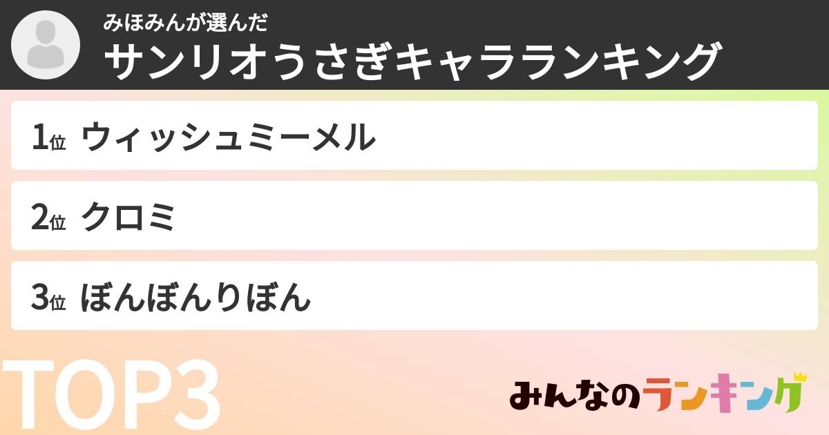 みほみんさんの「サンリオうさぎキャラランキング」