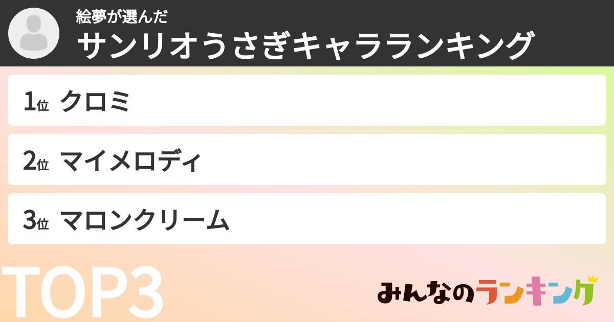 絵夢さんの「サンリオうさぎキャラランキング」