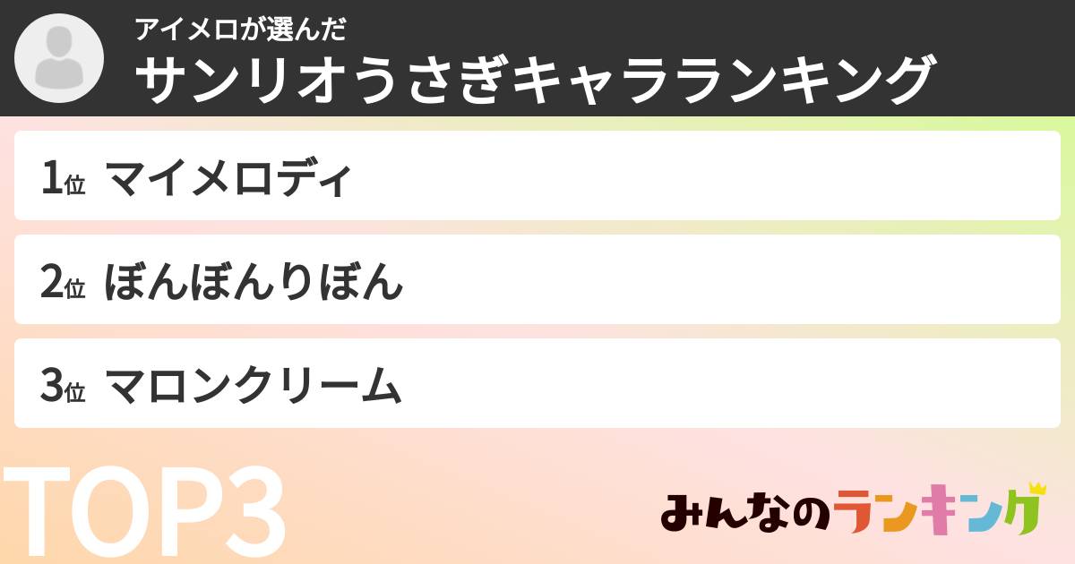 アイメロさんの「サンリオうさぎキャラランキング」