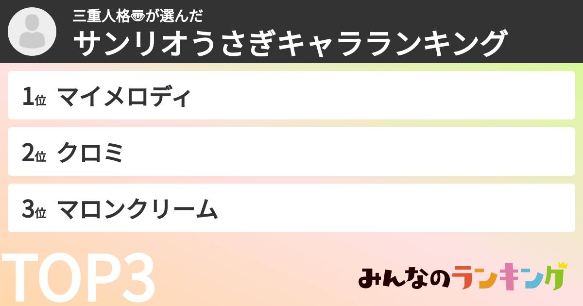 三重人格〠さんの「サンリオうさぎキャラランキング」
