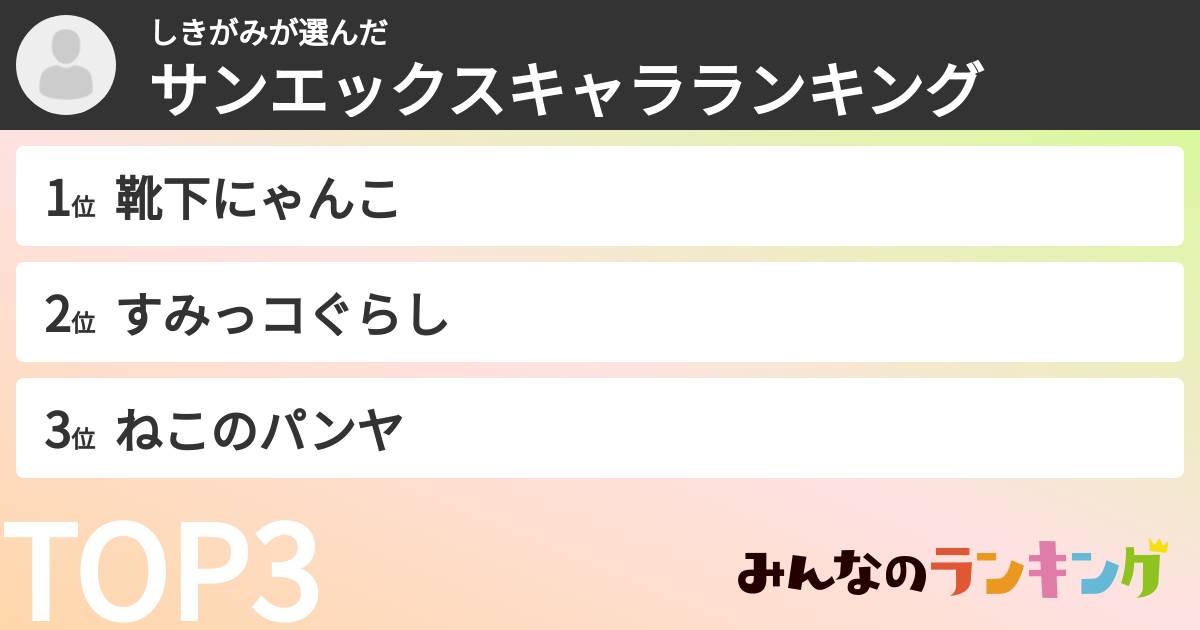 しきがみさんの「サンエックスキャラランキング」