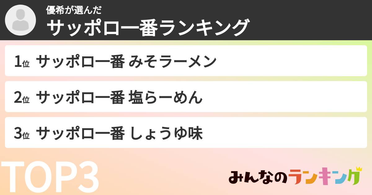優希さんの「サッポロ一番ランキング」