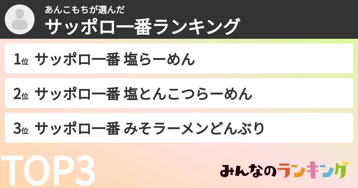 あんこもちさんの「サッポロ一番ランキング」