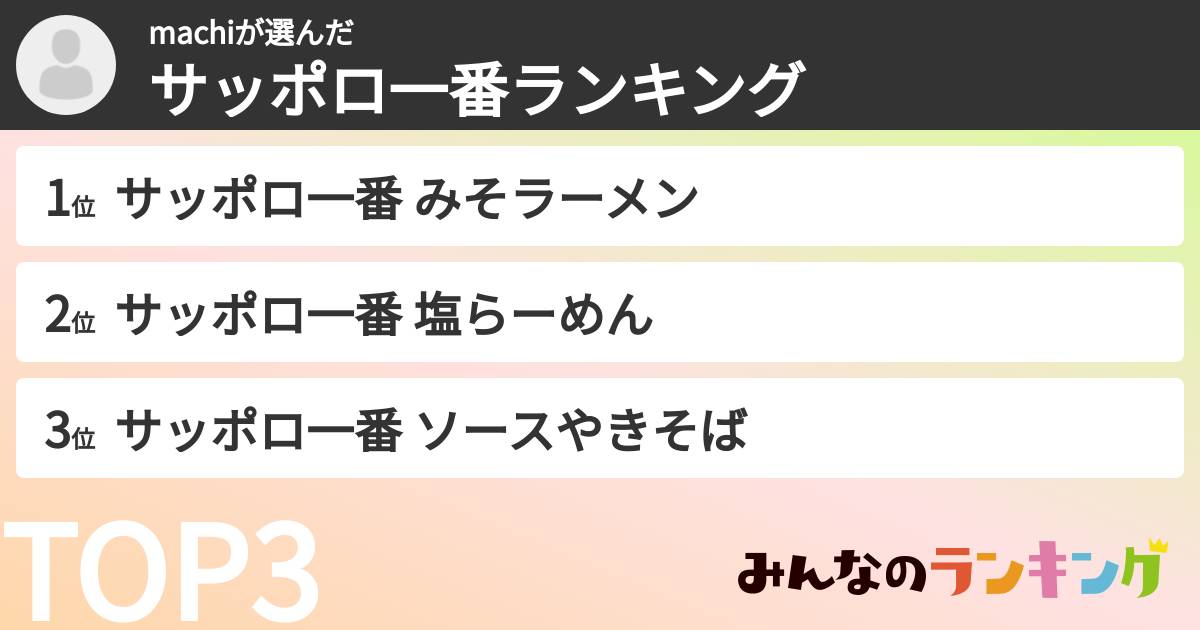 machiさんの「サッポロ一番ランキング」