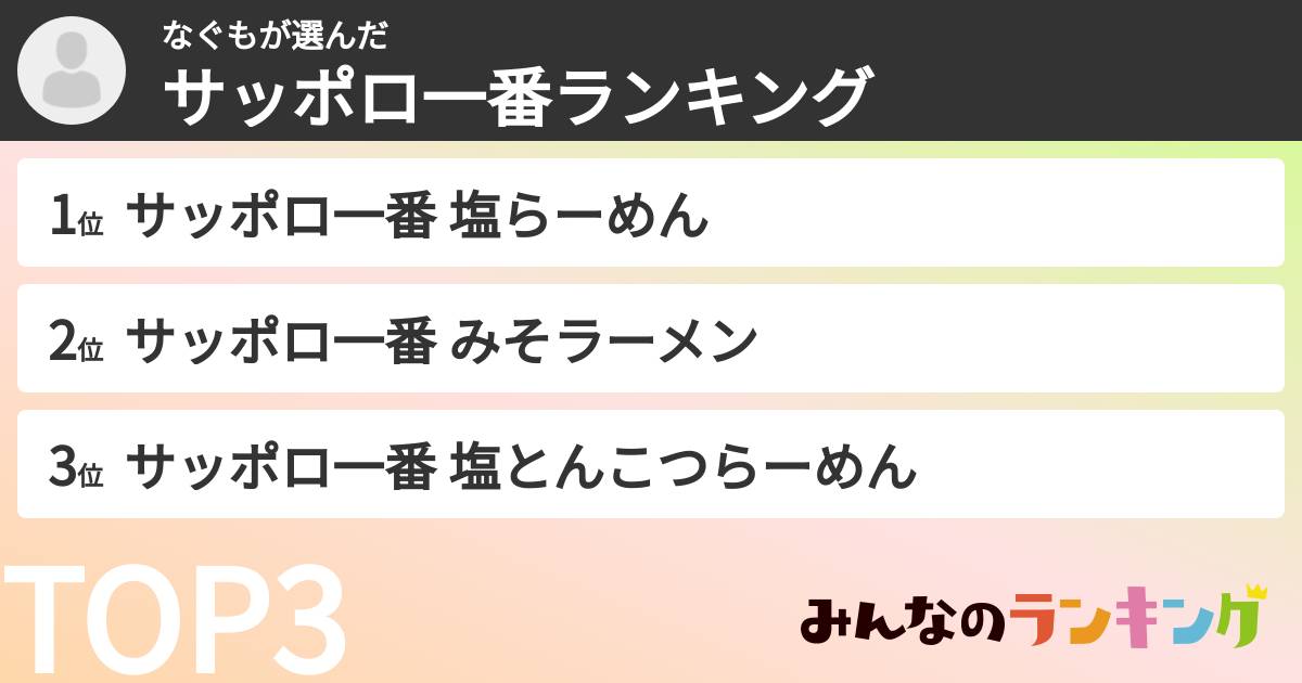 なぐもさんの「サッポロ一番ランキング」