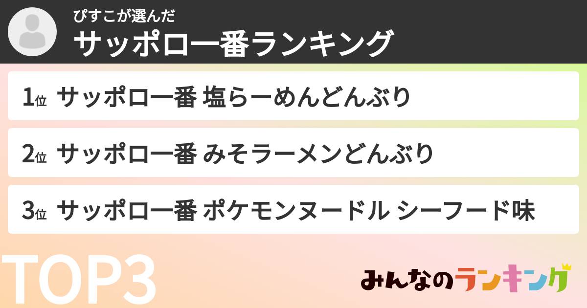 ぴすこさんの「サッポロ一番ランキング」