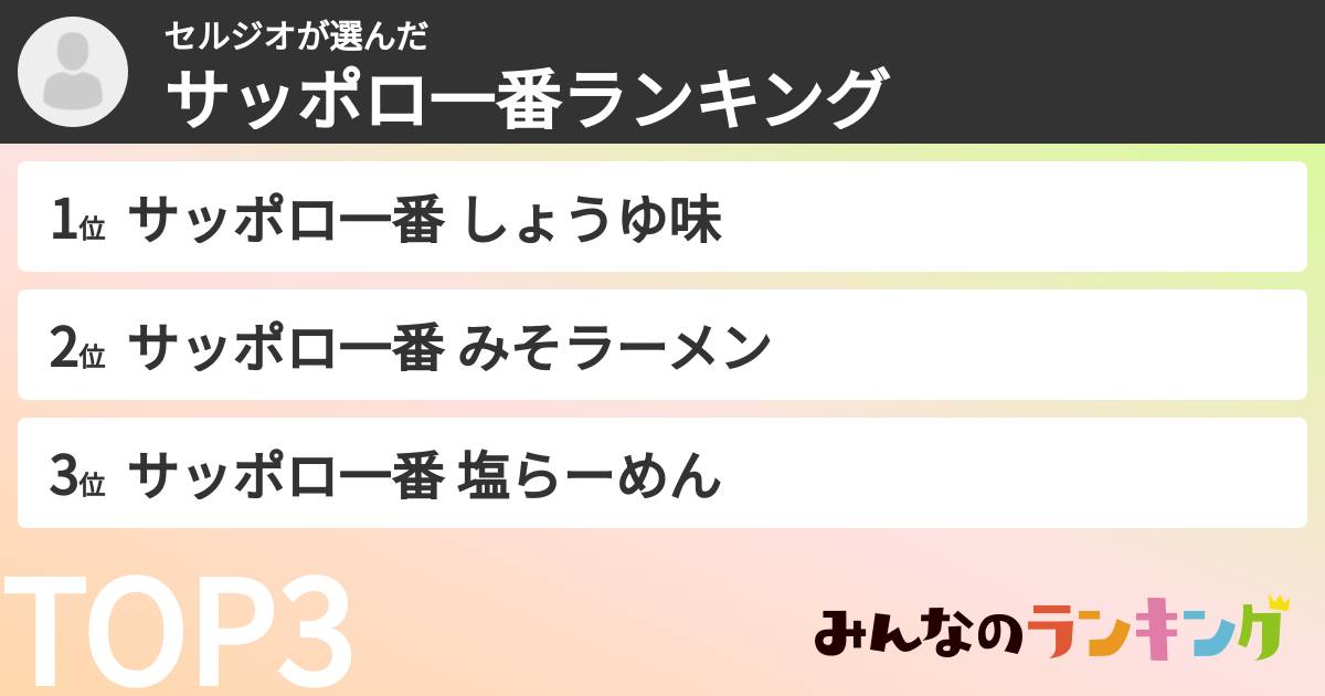 セルジオさんの「サッポロ一番ランキング」