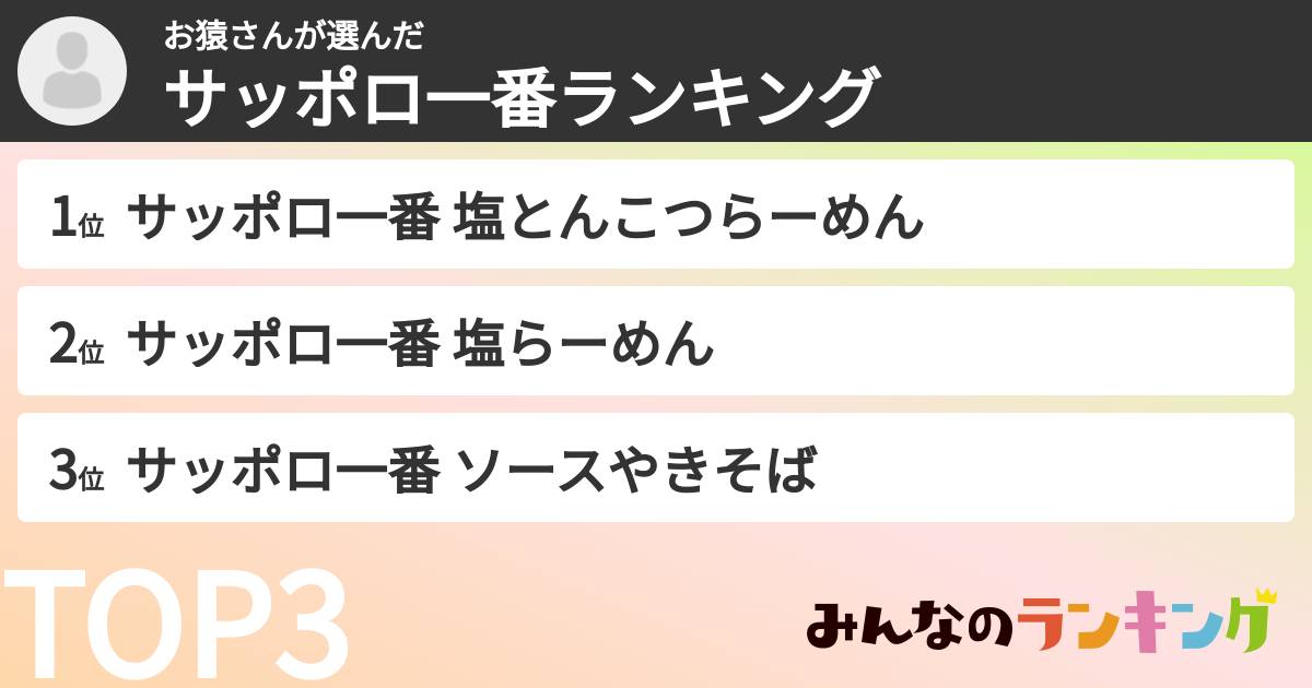 お猿さんさんの「サッポロ一番ランキング」