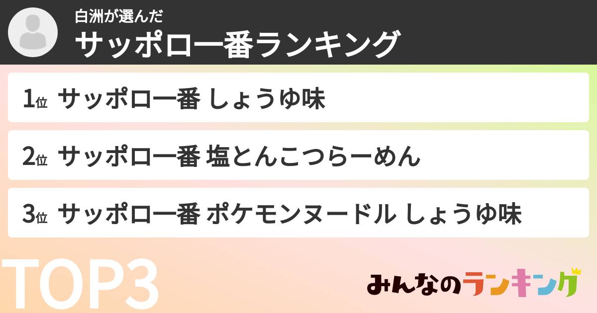 白洲さんの「サッポロ一番ランキング」