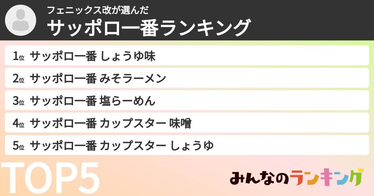 フェニックス改さんの「サッポロ一番ランキング」
