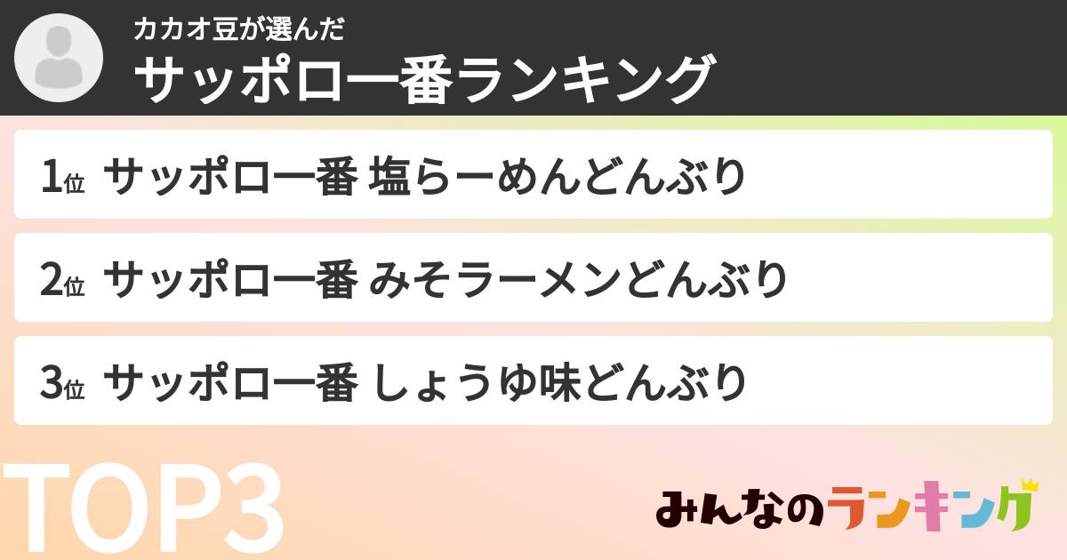 カカオ豆さんの「サッポロ一番ランキング」