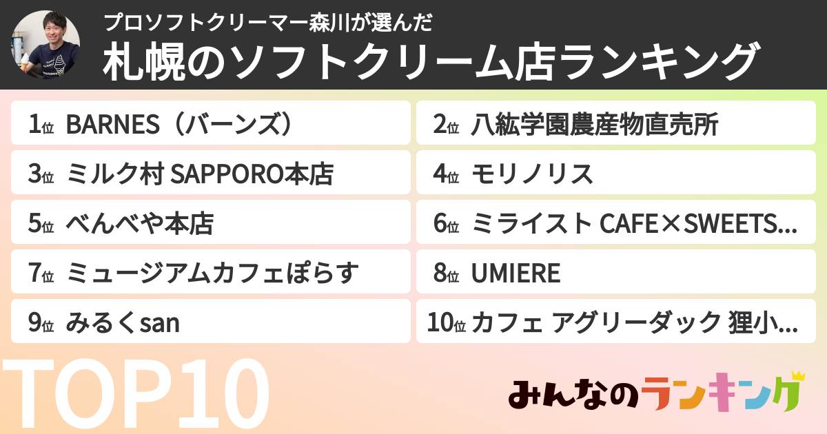 プロソフトクリーマー森川さんの「札幌のソフトクリーム店ランキング」
