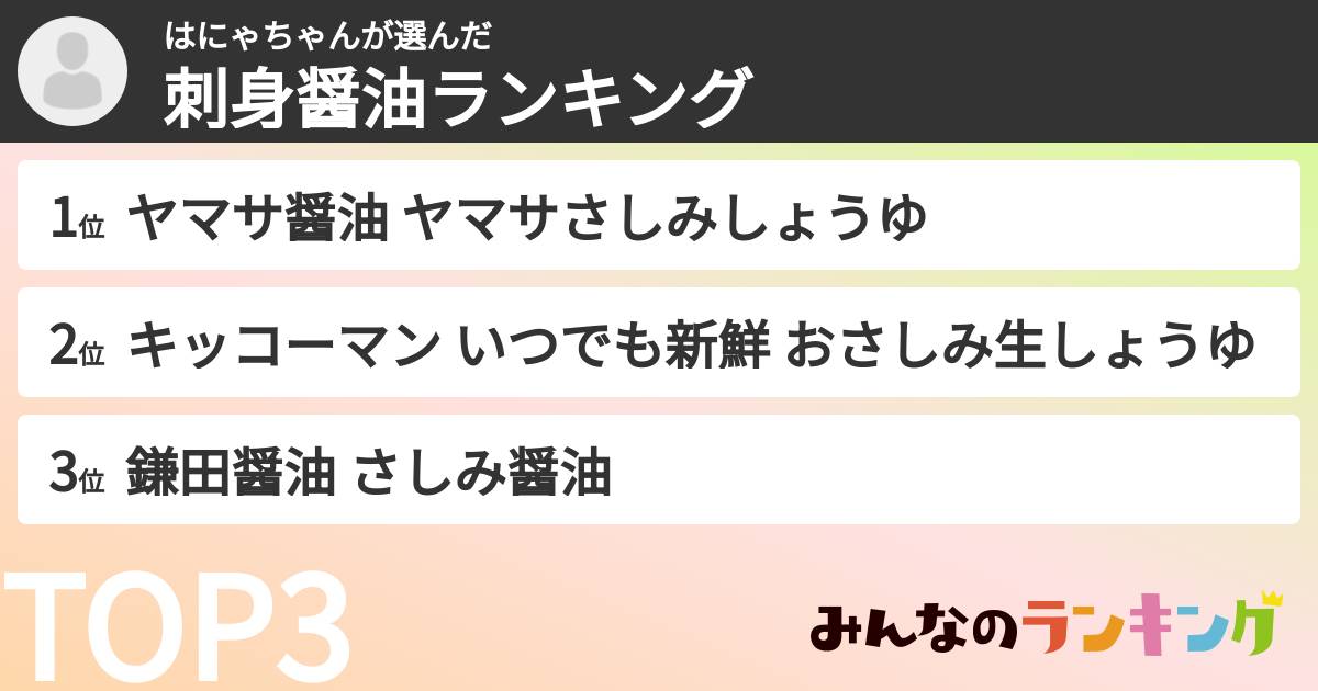 はにゃちゃんさんの「刺身醤油ランキング」