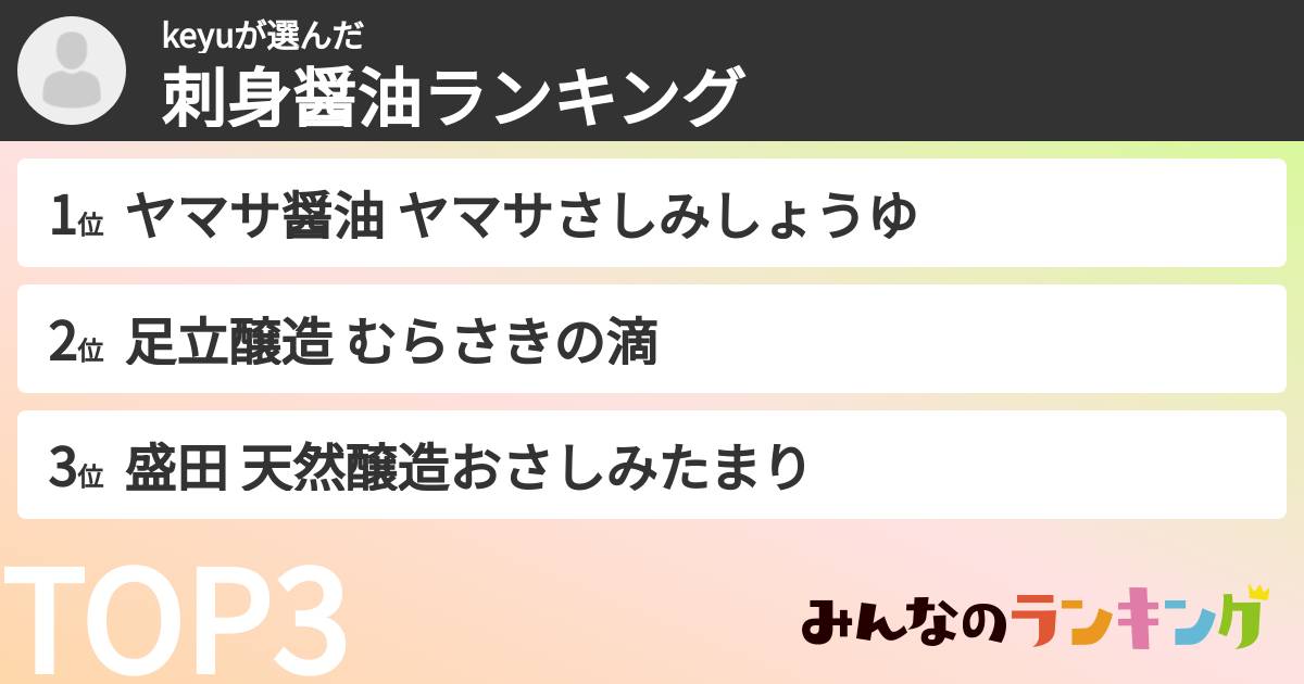 keyuさんの「刺身醤油ランキング」