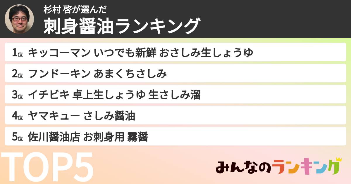 杉村 啓さんの「刺身醤油ランキング」