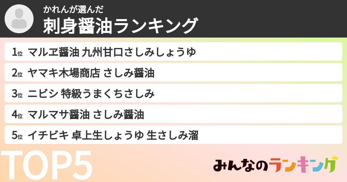 かれんさんの「刺身醤油ランキング」