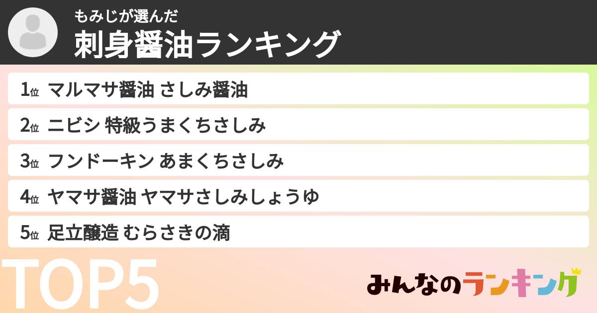 もみじさんの「刺身醤油ランキング」