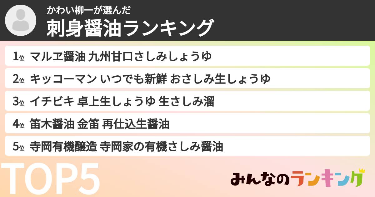 かわい柳一さんの「刺身醤油ランキング」
