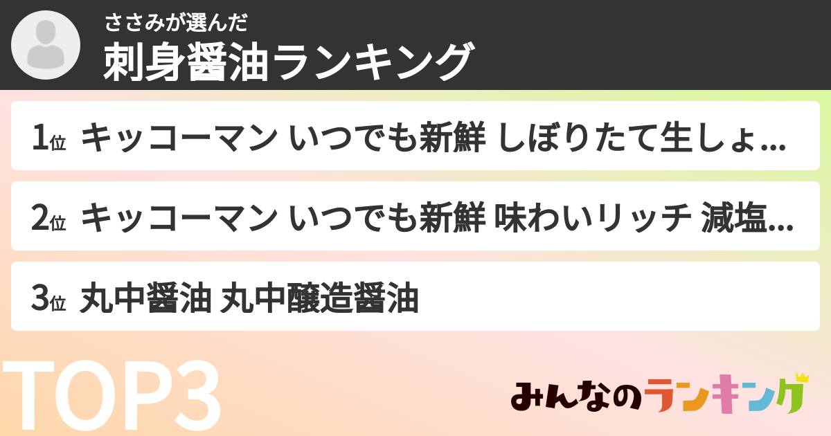 ささみさんの「刺身醤油ランキング」