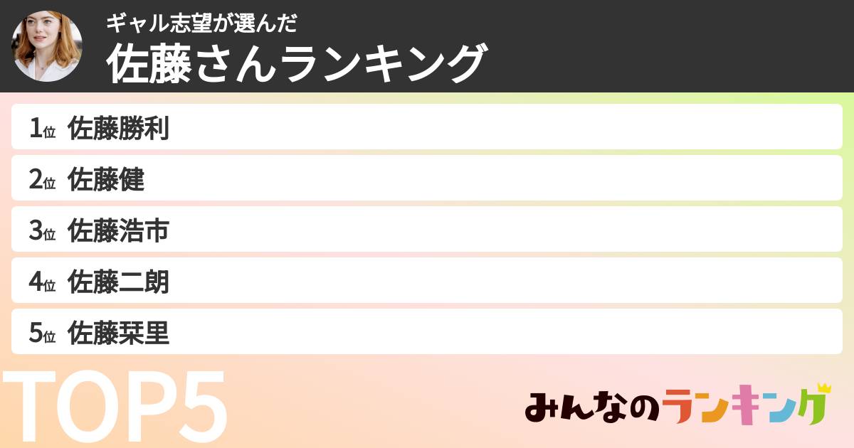 ギャル志望さんの「佐藤さんランキング」