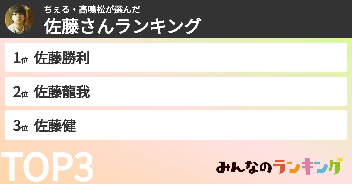 ちぇる・高鳴松さんの「佐藤さんランキング」