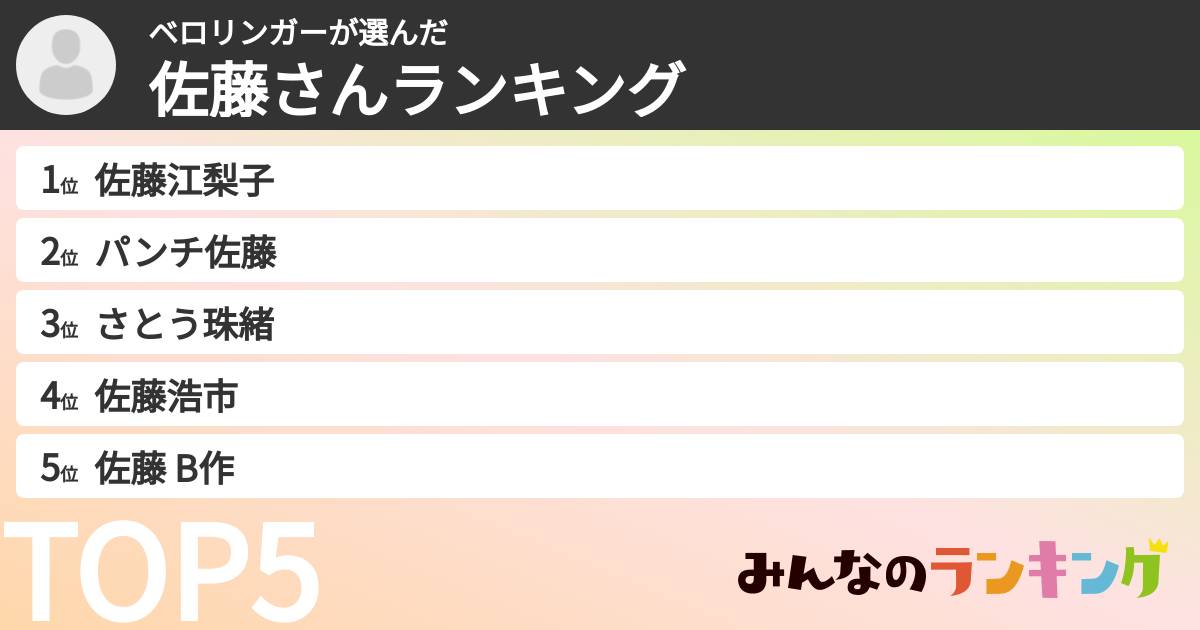 ベロリンガーさんの「佐藤さんランキング」
