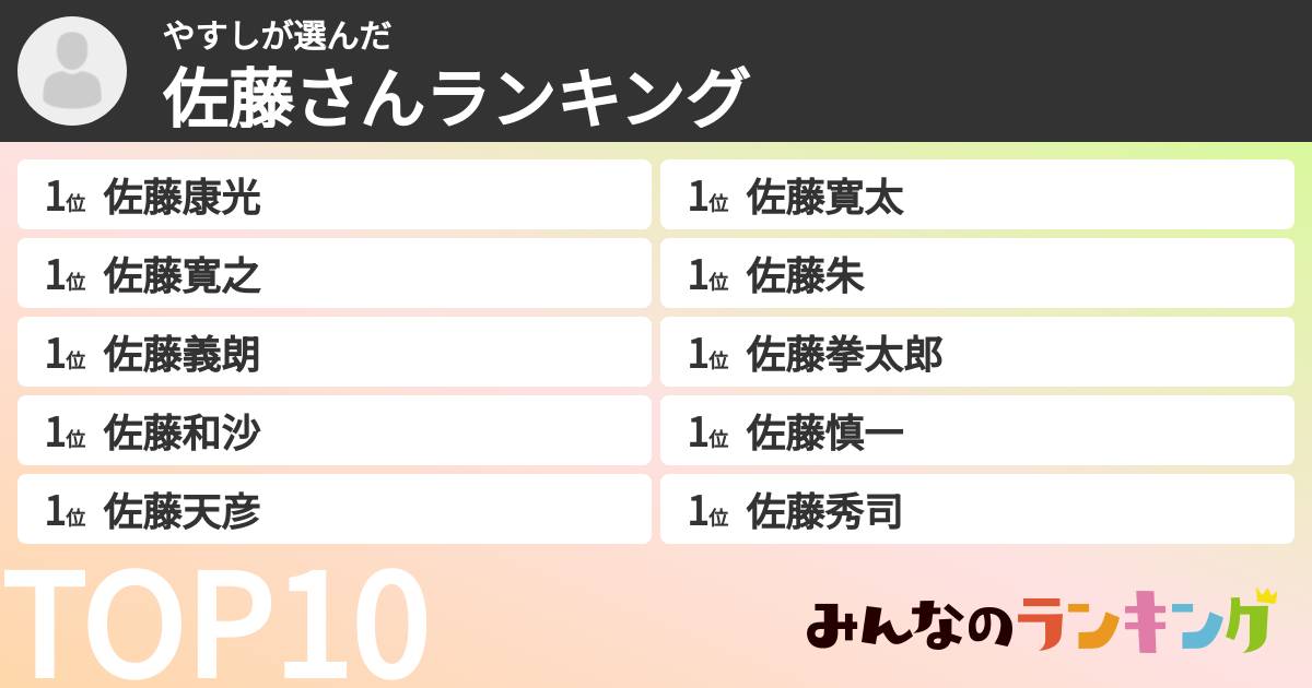 やすしさんの「佐藤さんランキング」