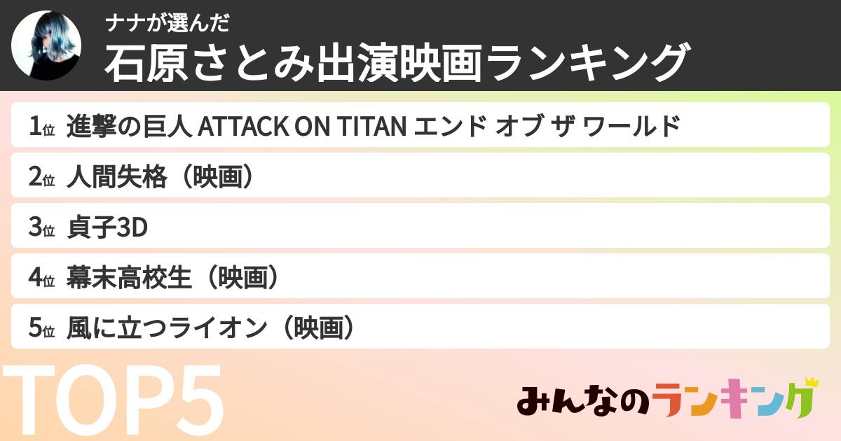 ナナさんの「石原さとみ出演映画ランキング」