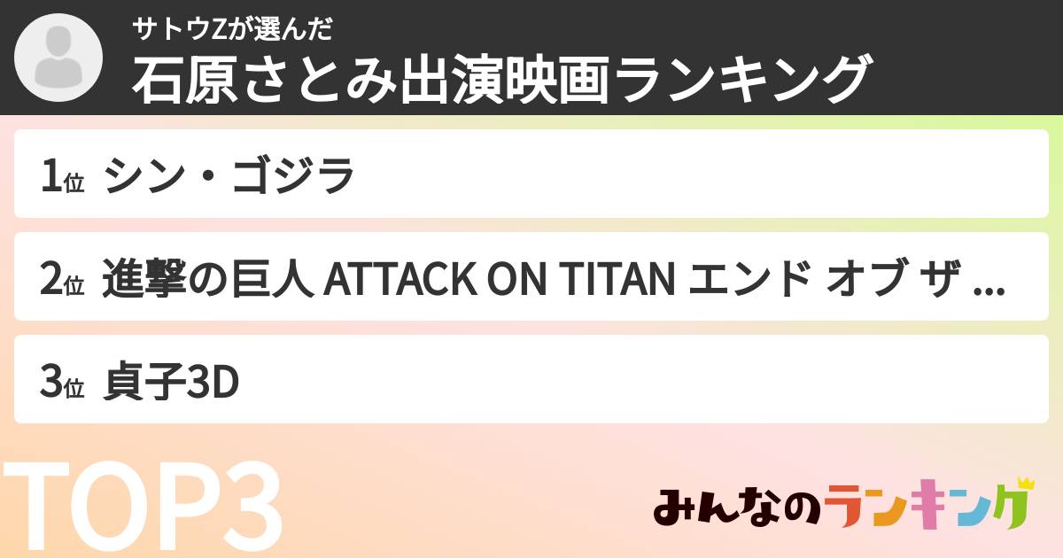 サトウZさんの「石原さとみ出演映画ランキング」
