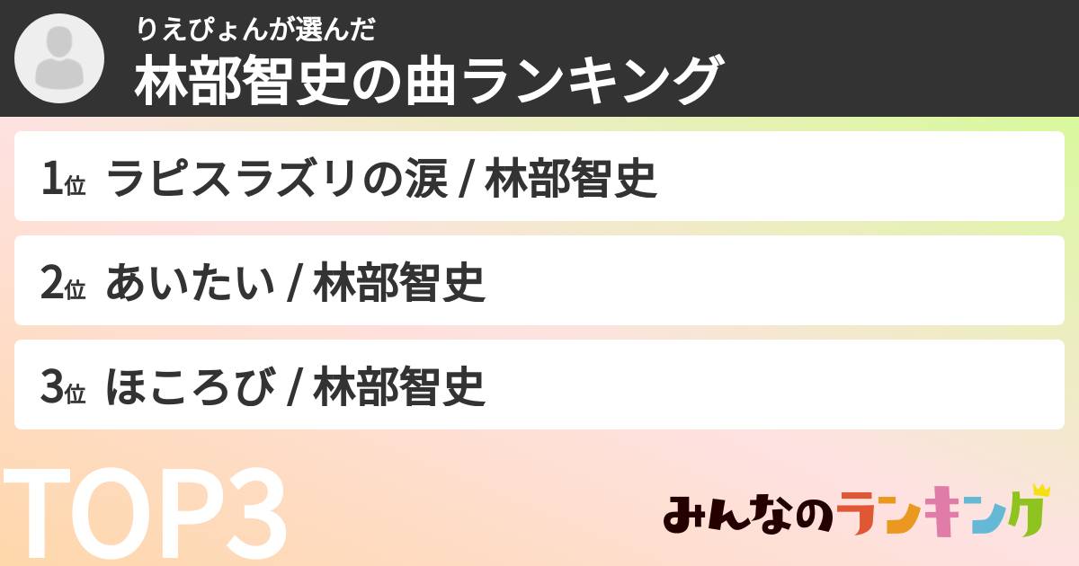 りえぴょんさんの「林部智史の曲ランキング」