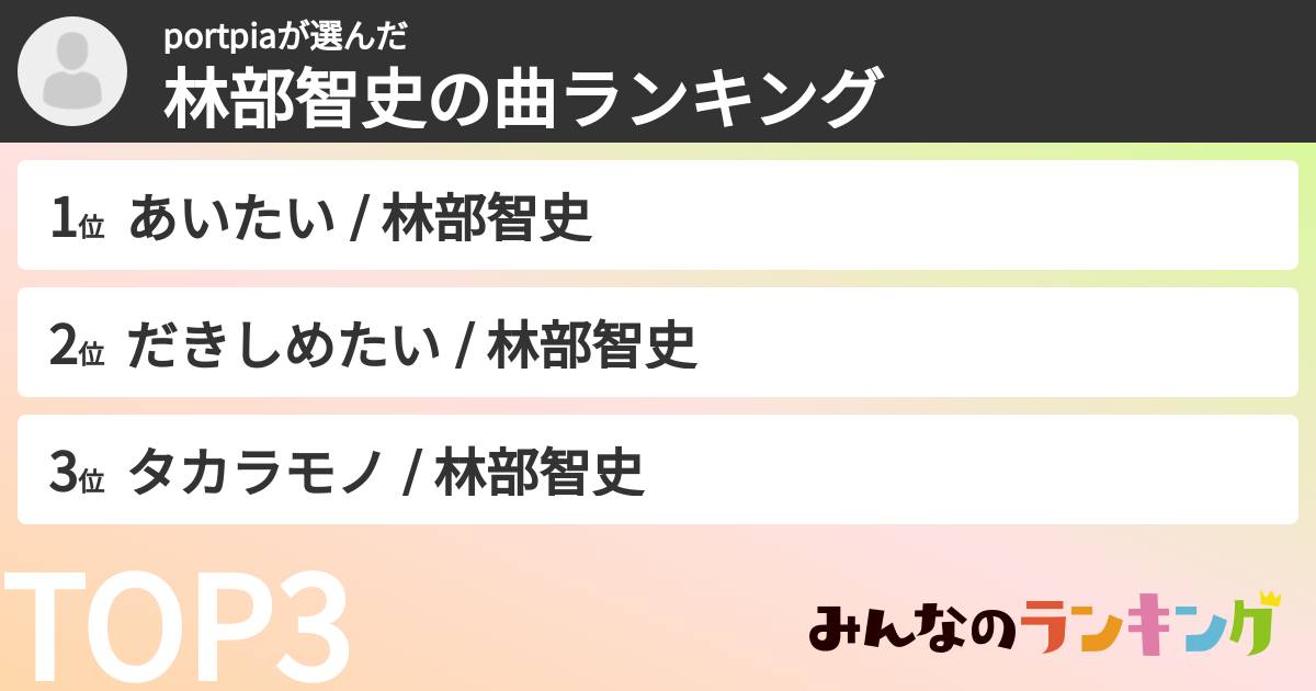 portpiaさんの「林部智史の曲ランキング」