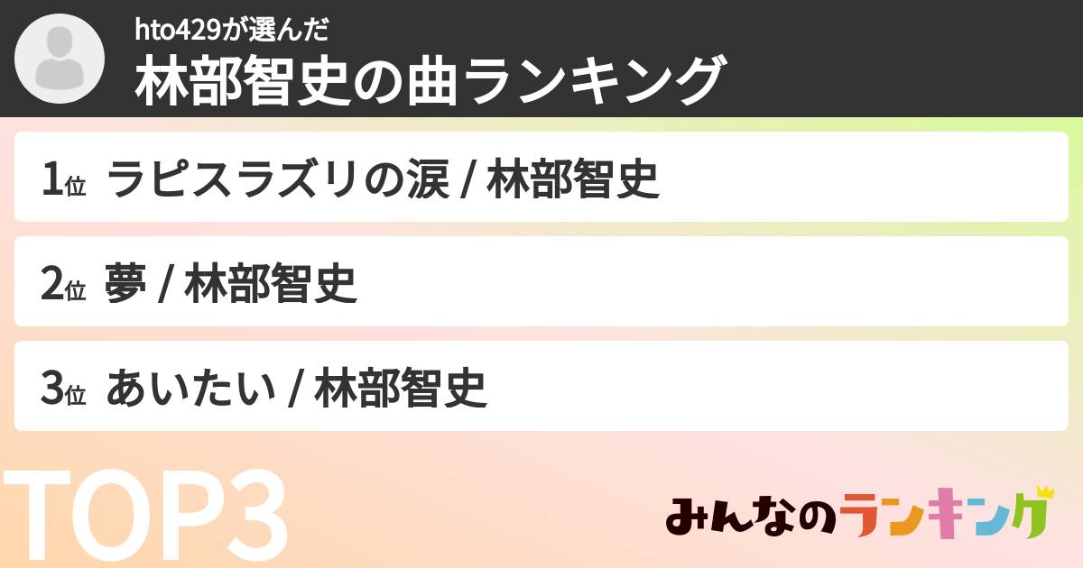 hto429さんの「林部智史の曲ランキング」