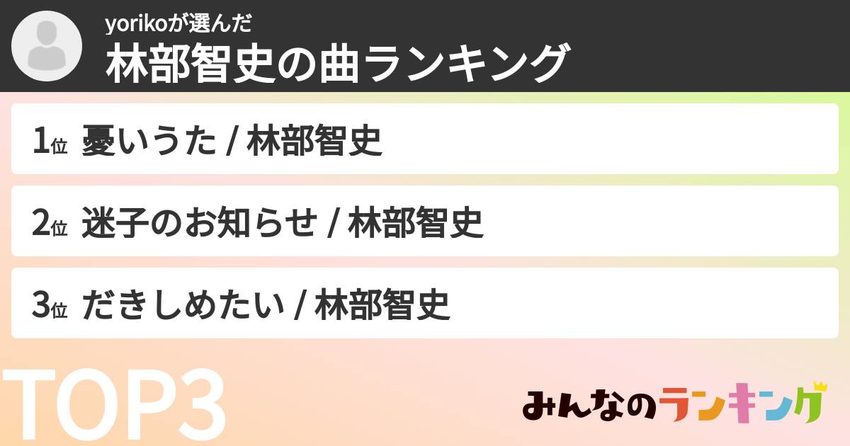 yorikoさんの「林部智史の曲ランキング」