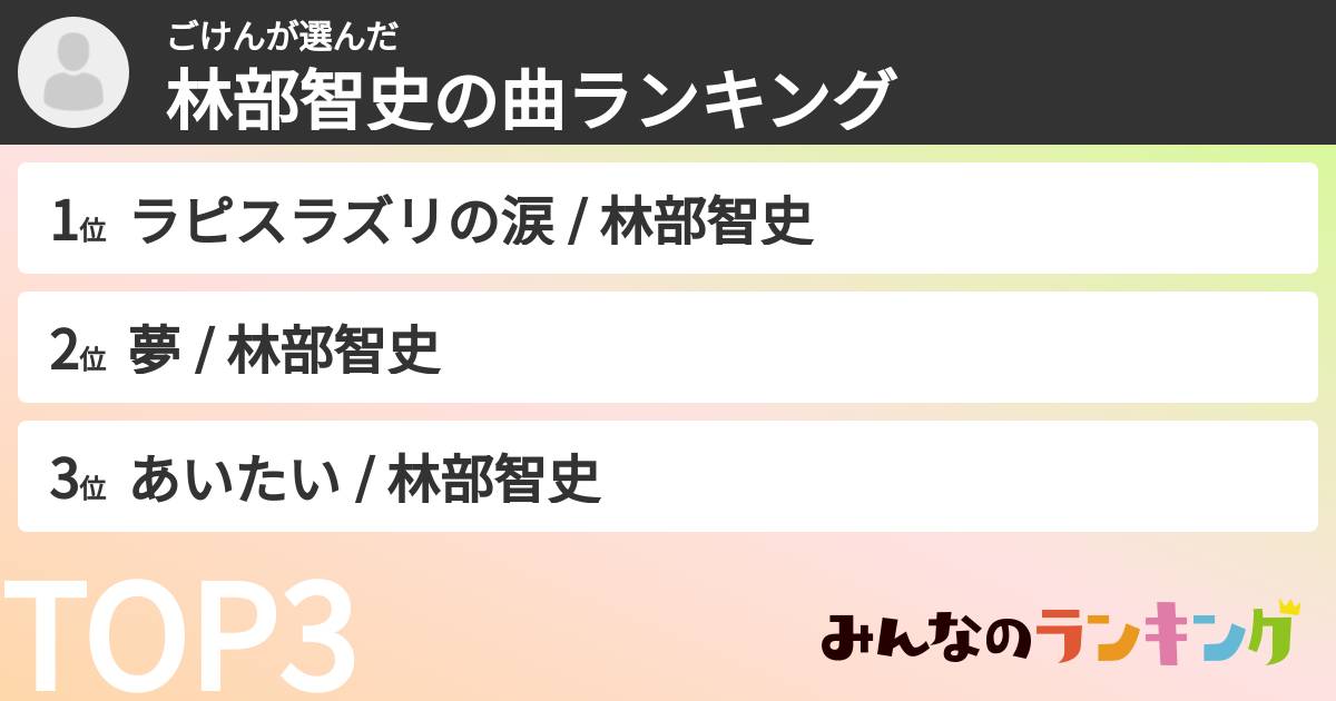 ごけんさんの「林部智史の曲ランキング」