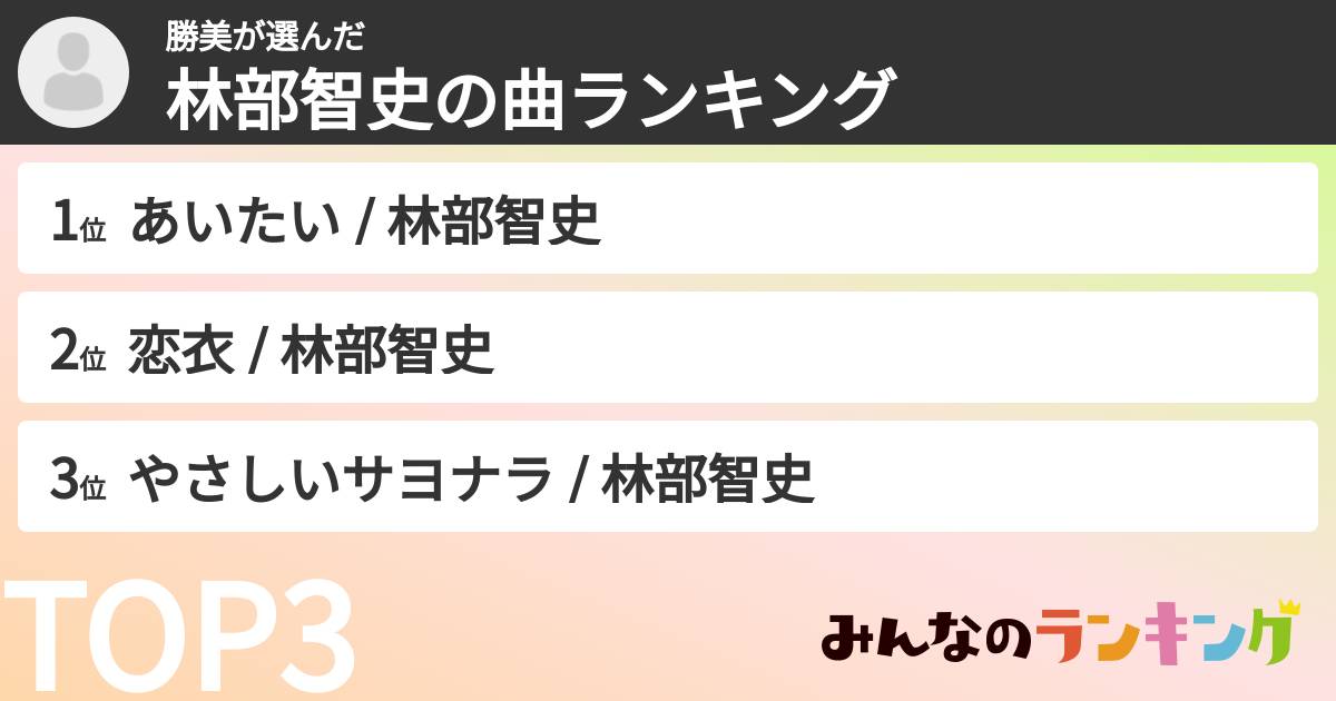 勝美さんの「林部智史の曲ランキング」