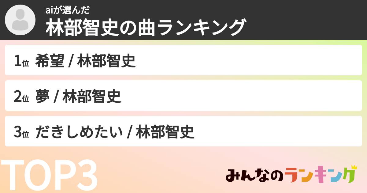 aiさんの「林部智史の曲ランキング」