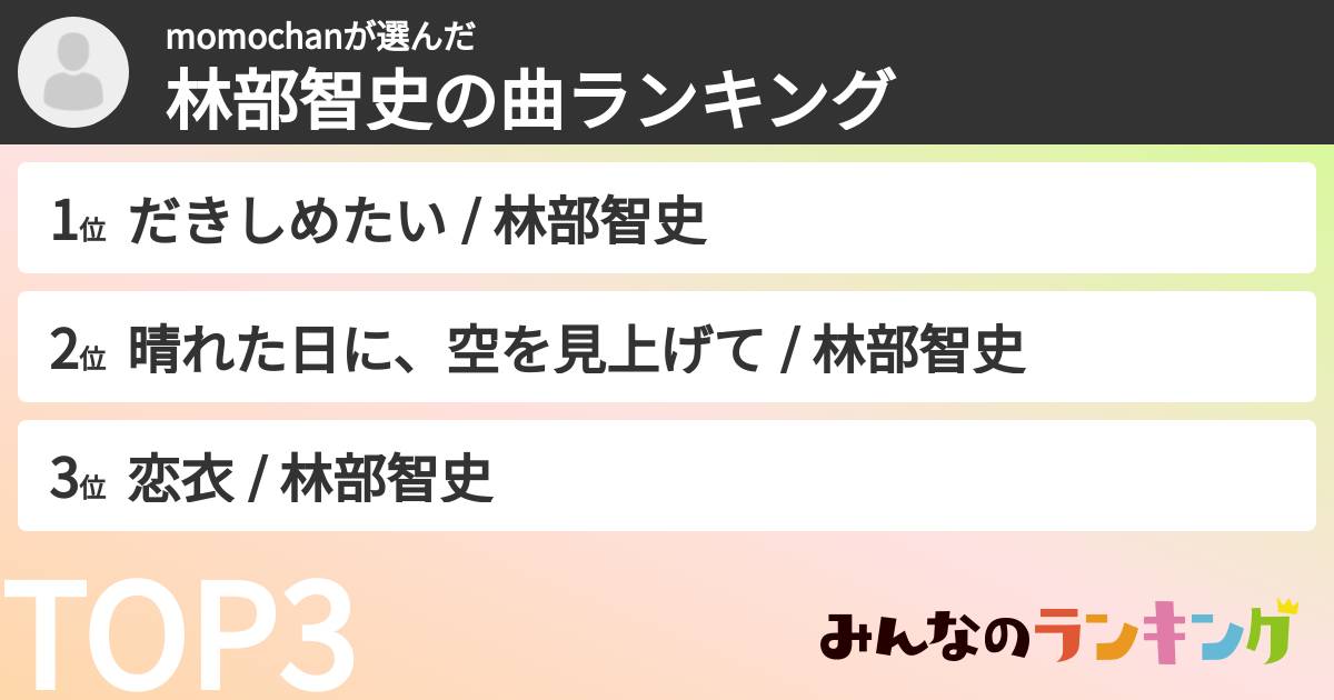 momochanさんの「林部智史の曲ランキング」
