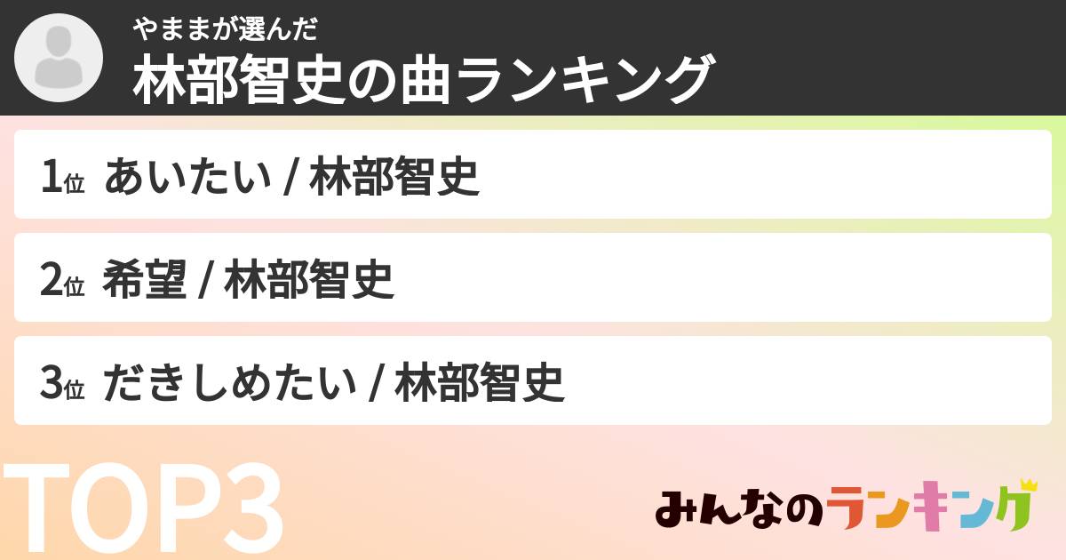 やままさんの「林部智史の曲ランキング」