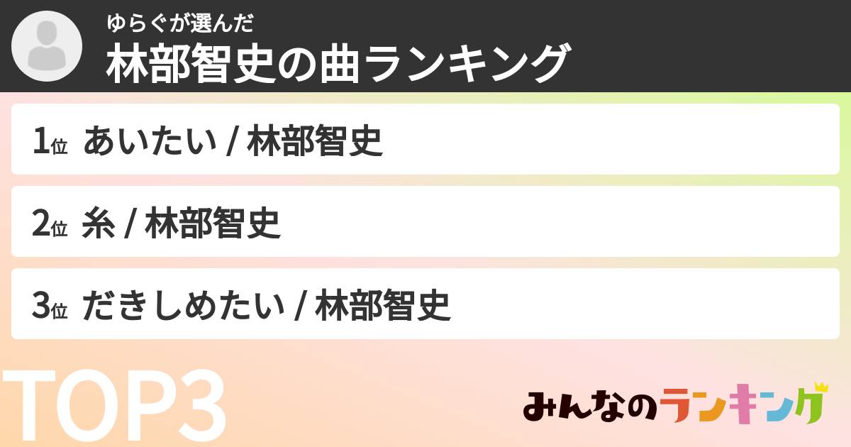 ゆらぐさんの「林部智史の曲ランキング」