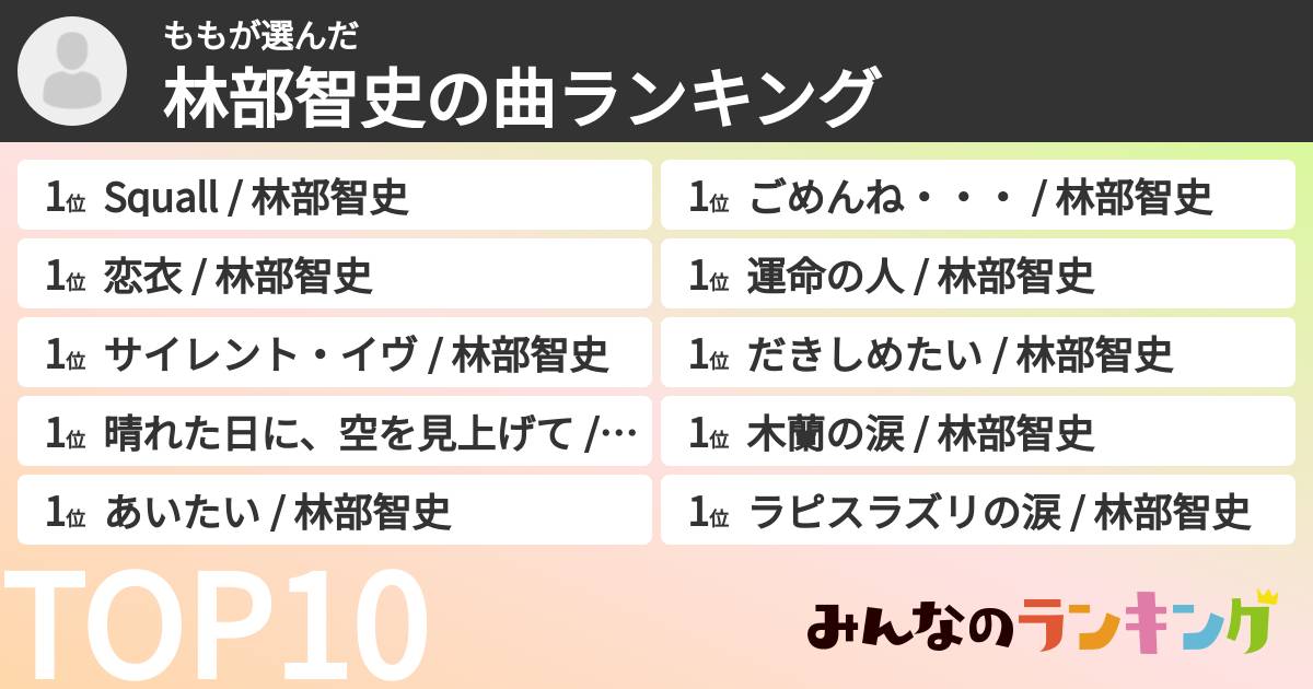ももさんの「林部智史の曲ランキング」