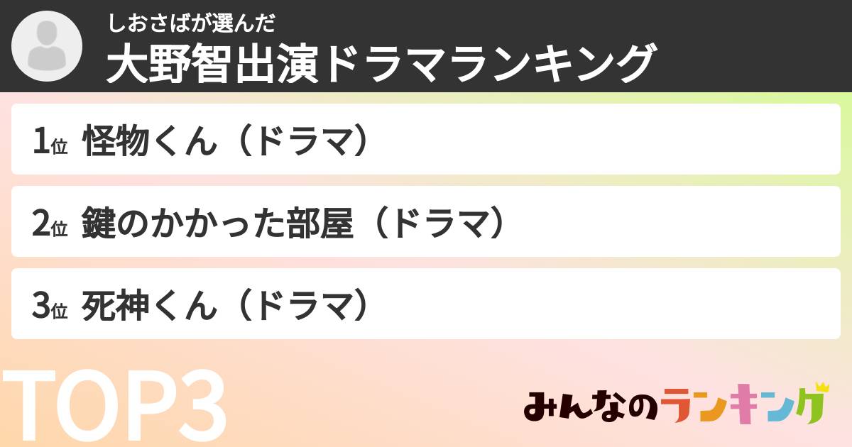 しおさばさんの「大野智出演ドラマランキング」