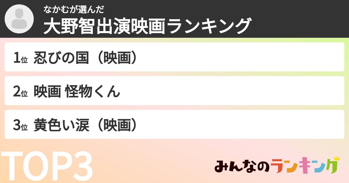 なかむさんの「大野智出演映画ランキング」