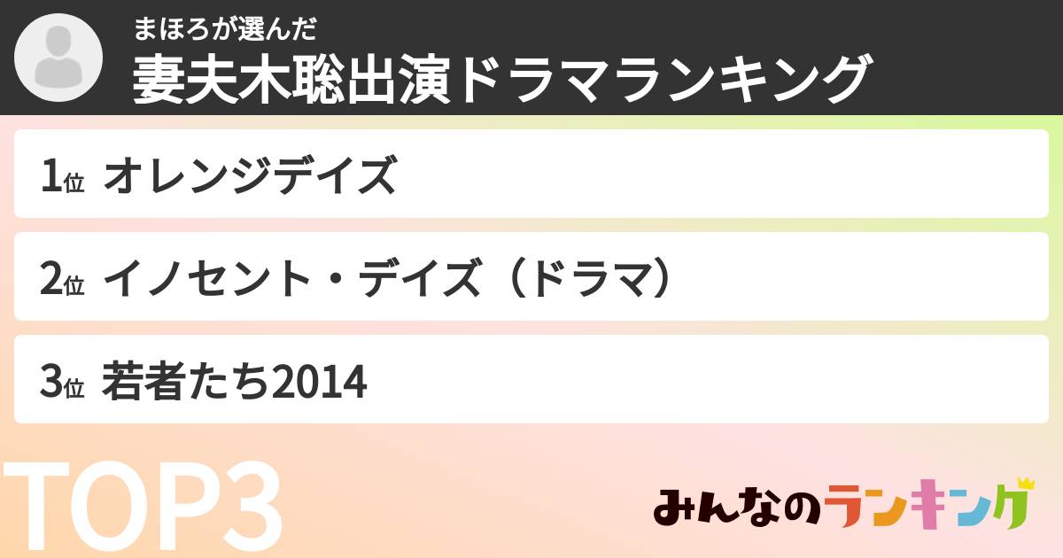 まほろさんの「妻夫木聡出演ドラマランキング」