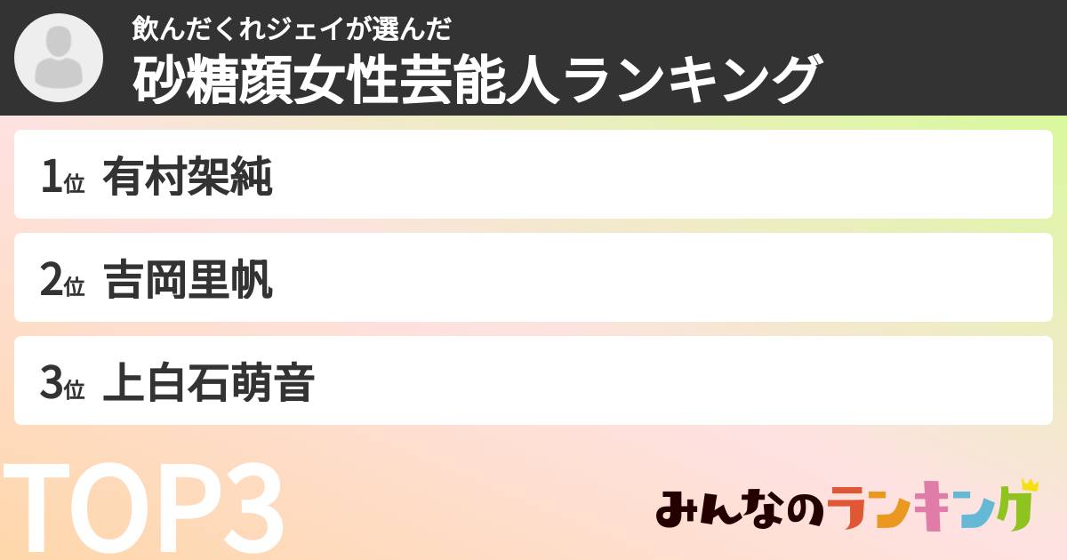 飲んだくれジェイさんの「砂糖顔女性芸能人ランキング」
