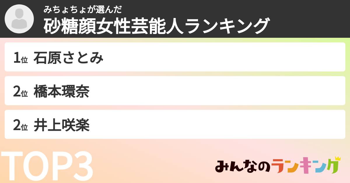 みちょちょさんの「砂糖顔女性芸能人ランキング」