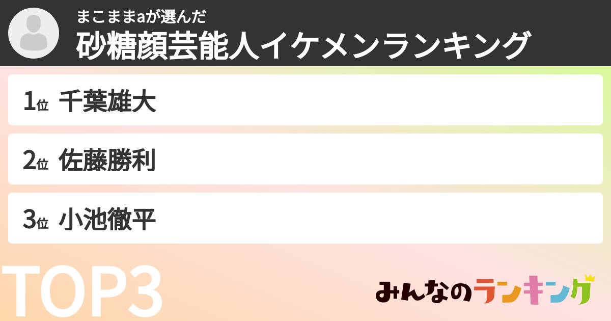 まこままaさんの「砂糖顔芸能人イケメンランキング」